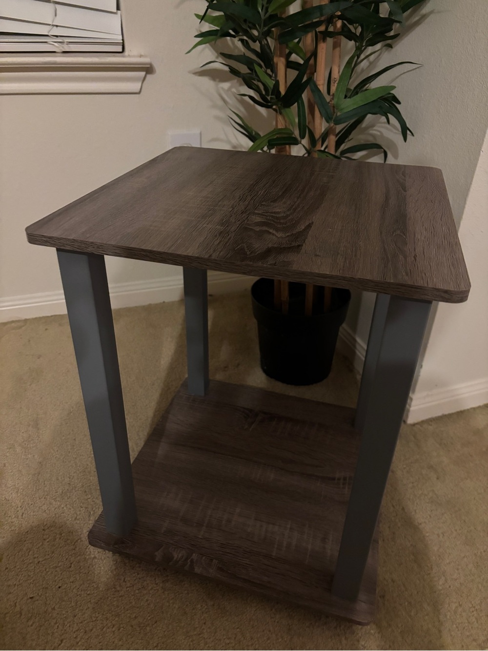 Woodgrain Side Table with Gray Legs